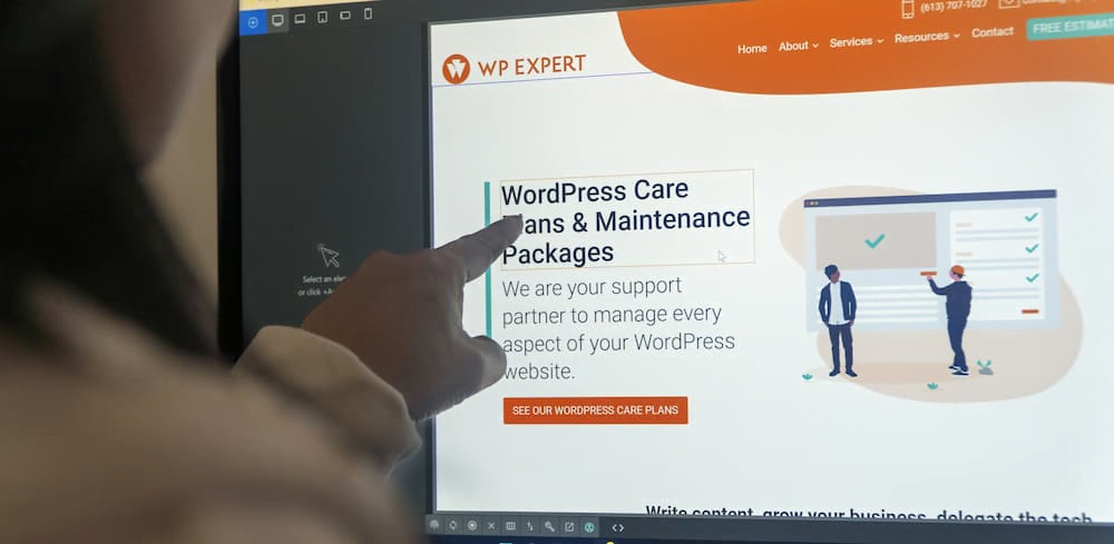 Woman pointing out website content changes on the website of WP Expert
