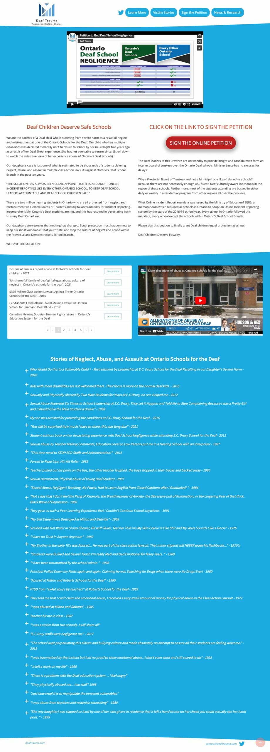 Screen capture of the The Deaf Trauma website