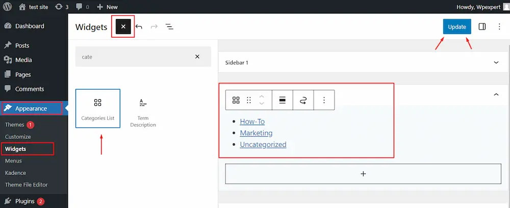 Add category widget