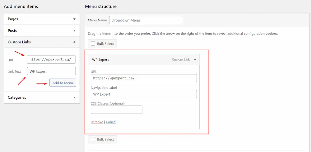 Add custom links