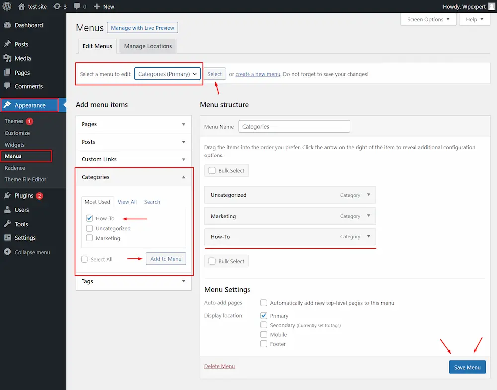 Add menu category