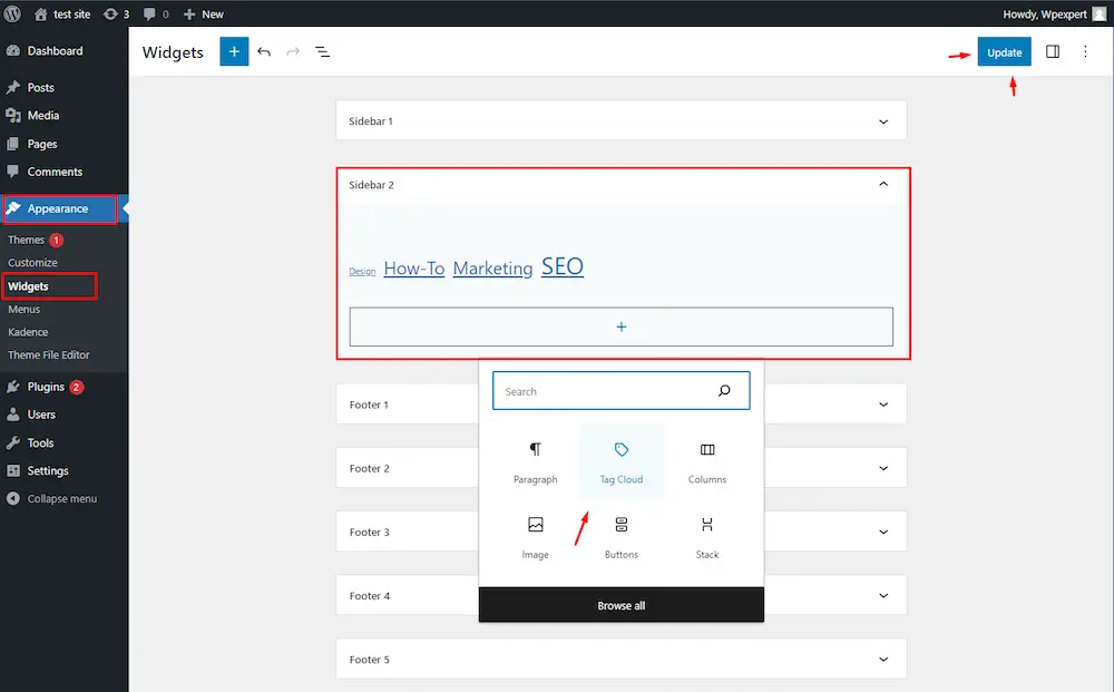 Adding tags to widget