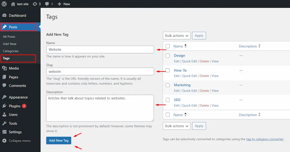 Adding tags