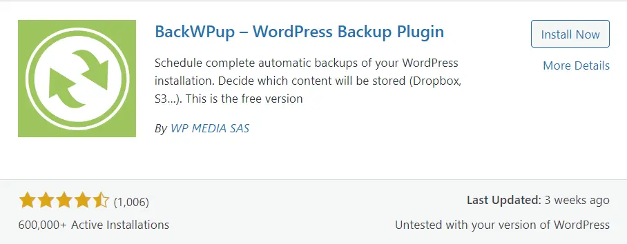 BackWPup plugin card