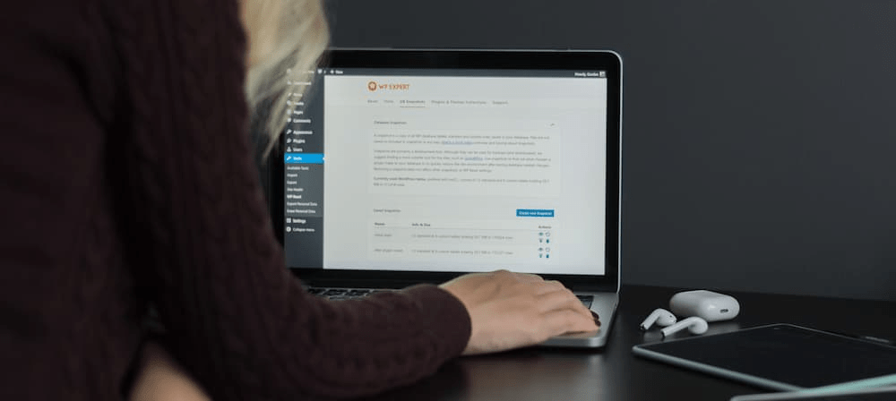 Woman working with WordPress