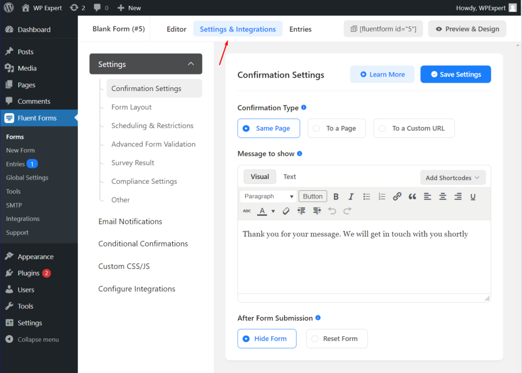 confirmation and notification settings Confirmation and notification settings