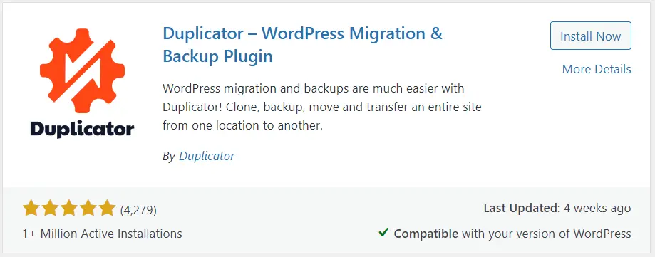 Duplicator plugin card