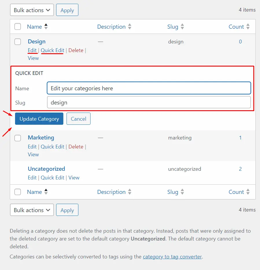 Edit categories