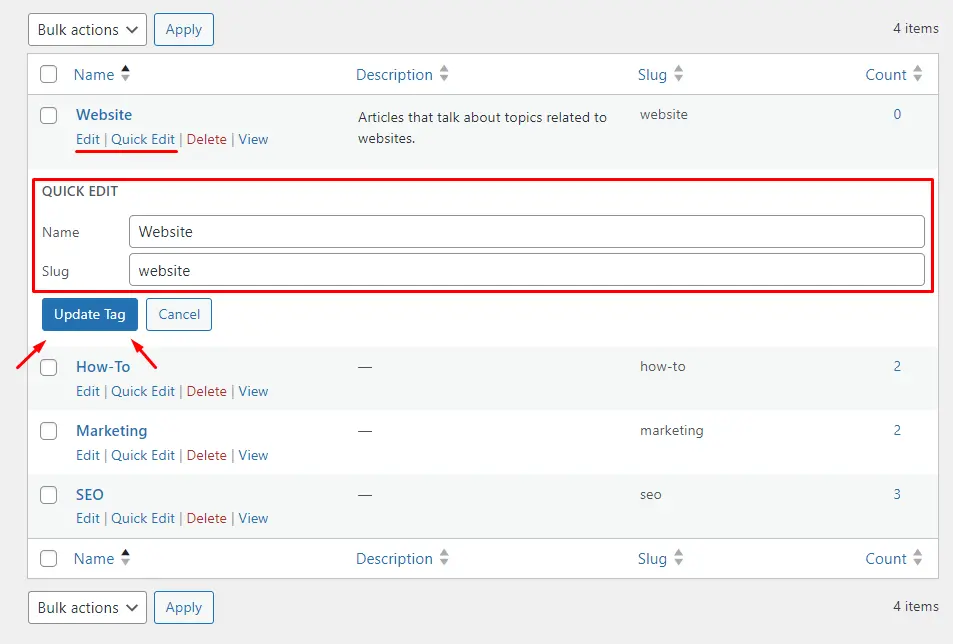 Edit tags