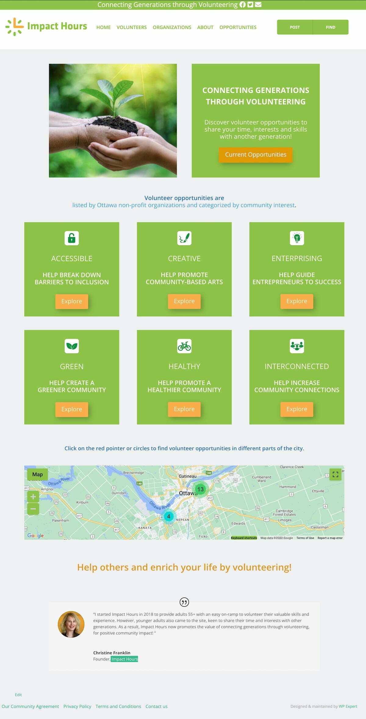 A Screen capture of the impacthours.org website