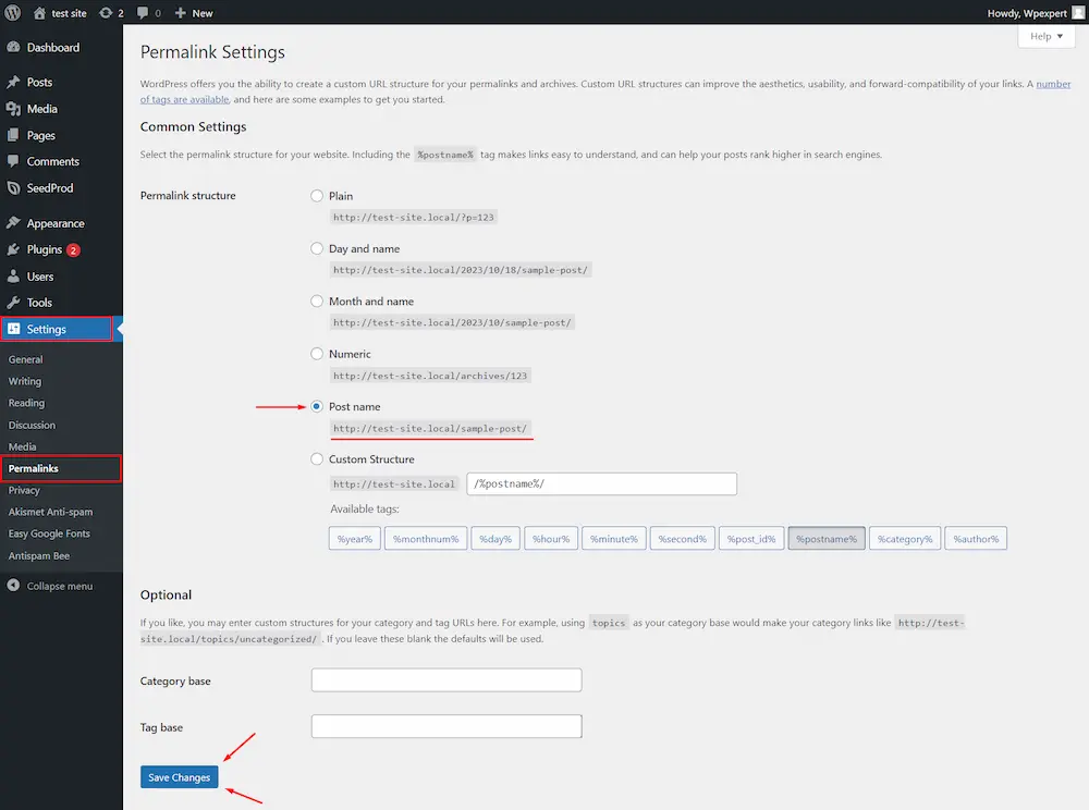 Permalink settings 1