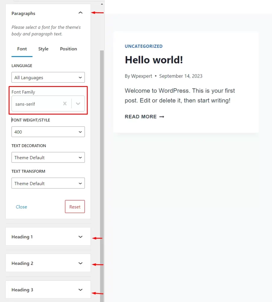 Preview font changes