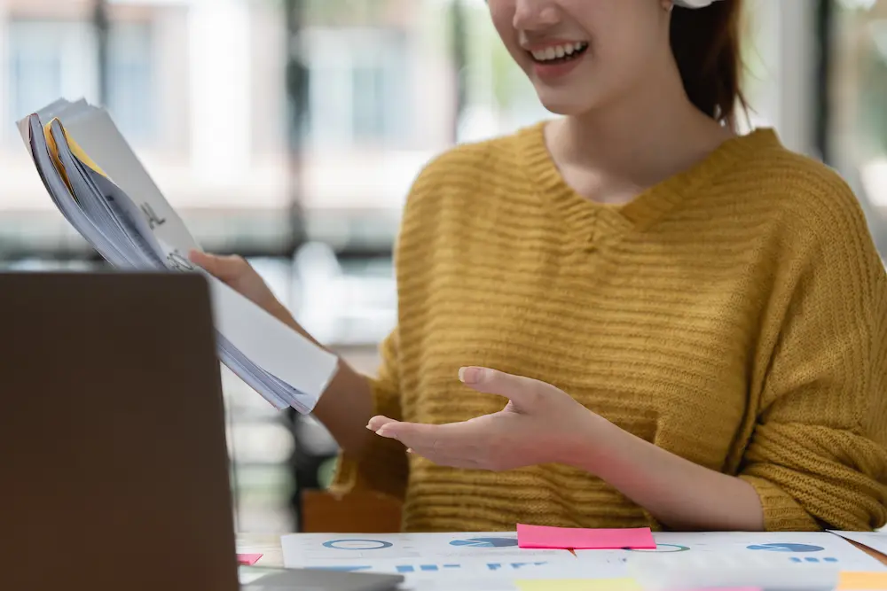 smart business woman smiling at office Smart business woman smiling at office