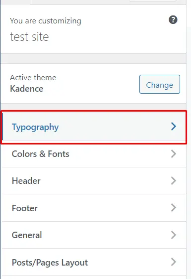 Typography dropdown