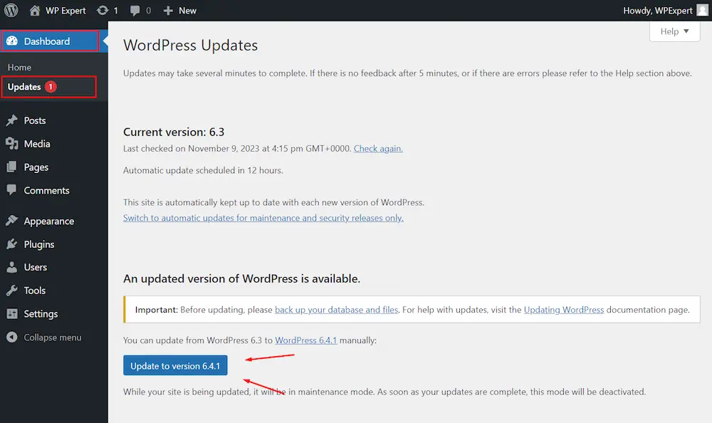 update dashboard wordpress Update dashboard WordPress