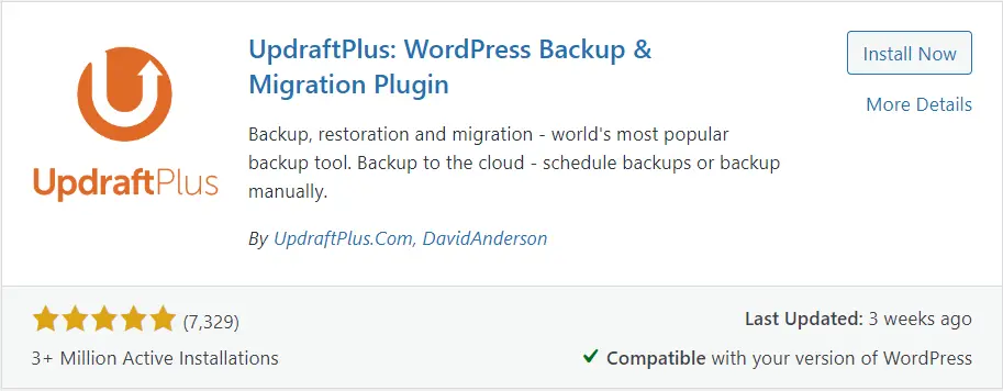UpdraftPlus plugin card