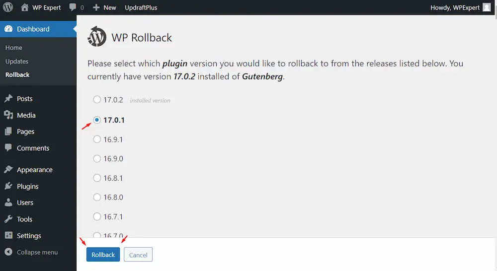 wp rollback plugin menu Wp rollback plugin menu